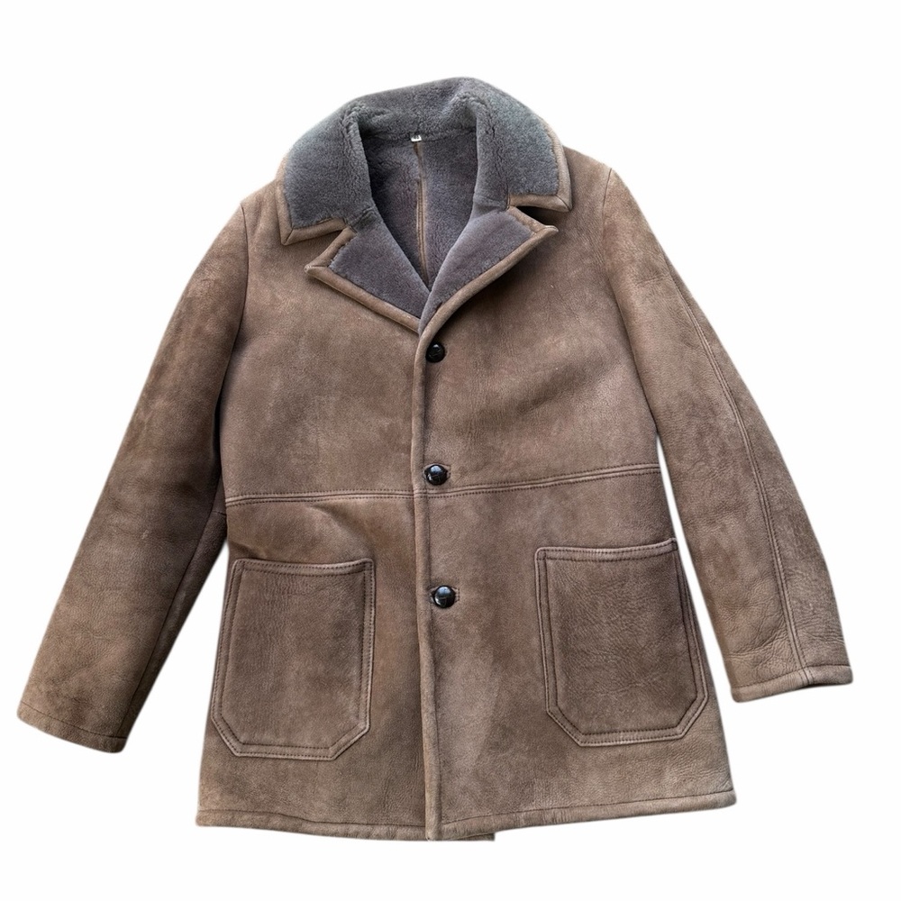 Men's Brown 100% Shearling Sheepskin Coat Jacket Classic brown fur coat Size 40